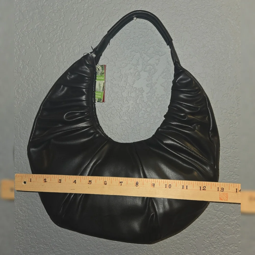 Badgley Mischka Black Ruched Hobo with Silver Logo Accent